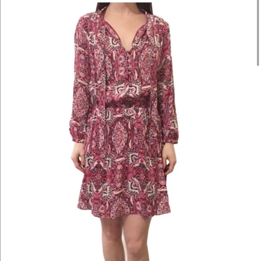 NWOT Parker Pink Paisley Silk Tie Long Sleeve Dress